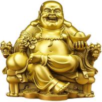 Brass Laughing Buddha on Dragon Chair Feng Shui Statue – Chinese Wealth & Happiness Figurine for Entryway, Home Office Desk or Shelf Decor, Gift Large