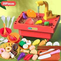 Children's Educational Kitchen Play Set with Water Recycling System Eco-Friendly Dishwashing Table for Pretend Play Learning Toy
