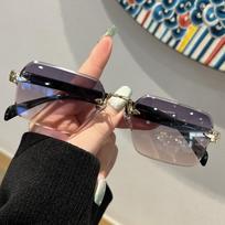 Retro Frameless Polarizing Lens Sunnies Lightweight Anti-UV Glasses Square Frame Sunglasses  Men Style 4