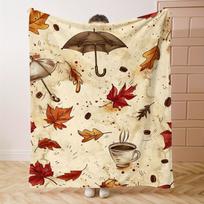 Cozy Fallen Leaves Flannel Throw Blanket - Soft, Lightweight & Warm for All Seasons - Perfect for Bed, Sofa, Office, Camping Size: 75*100cm, Weight: 230 GSM
