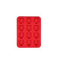 12-cavity Cupcake Baking Pan Silicone Chocolate Mold Durable Heart Shaped Baking Mold  Bakery raudona