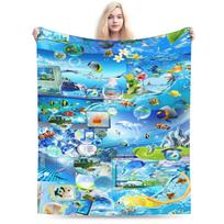 Frutiger Aero Graphic Blankets Super Warm Print Plush Throw Blanket For Outdoor Travel Office Flannel Bedspread Bed Cover Size: 75*100cm, Weight: 230 GSM