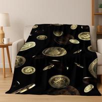 3D HD Bitcoin Money Pattern Flannel Blanket Soft Warm Blanket for Home Bedroom Office Travel Camping Picnic Gift To Friend Size: 75*100cm, Weight: 230 GSM