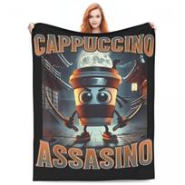 Italian Brainrot Cappuccino Assassino Funny Cappuccino Meme Warm Blankets Travel Office Plush Throw Blanket Couch Chair Flannel Size: 75*100cm, Weight: 230 GSM