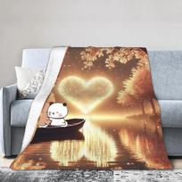 Bubu & Dudu Heart Love Blanket Super Warm Fluffy Plush Bedding Throws For Students Living Room Flannel Bedspread Bed Cover Size: 75*100cm, Weight: 230 GSM