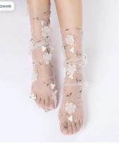 Women's Sheer Lace Socks with Embroidered Floral Design in for Everyday and Dressy Occasions One Size