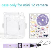 For Fujifilm Instax Mini 12 Transparent Camera Case Protective Carry Bag Cover with Shoulder Strap Storage Bag with Cute Sticker