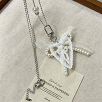 Korean Fashion Vintage Y2K Lace Pearl Bowknot Heart Pendant Long Chain Necklace For Women Aesthetic Harajuku Jewelry Accessories
