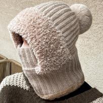 Solid Color Balaclavas Hat Plush Mask Neck Cover Set Simple Knitted Beanies Hat  Female chaki