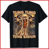Tung Tung Tung Sahur Funny Meme Brainrot Humor Gen Z Black Cotton T-Shirt S-5XL L