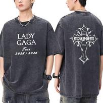 Lady Gaga MAYHEM Cross Cutoff  Vintage Washed T Shirt Men Womens Hip Hop Streetwear Short Sleeve Cotton Tshirts Plus Size Tops S įvairiaspalvis