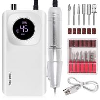 Electric Nail Drill File Portable Manicure Polisher Multi-Color Rechargeable Nail Care Tool White