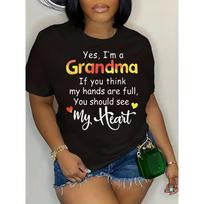 Granny Humorous Pattern T-Shirt - 'Yes, I'M Granny' Fun Print, Ladies Casual Short Sleeve Top S juoda