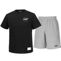 Nasa Unisex Cotton Blend Training T-Shirt + Woven Knee-Length Shorts Set [Black + Light Gray] 100