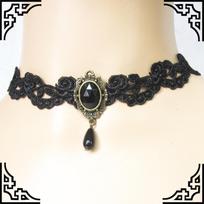 Versatile Black Lace & Red Crystal Short Necklace Collarbone Chain GY032