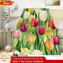 Soft Tulip Flower Throw Blanket for Women and Men Cozy Floral Design Fleece Blanket for Bed Couch Sofa Ideales Custom blankets Size: 75*100cm, Weight: 230 GSM