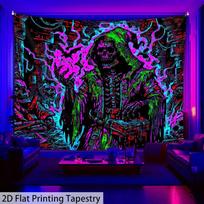 UV Reactive Grim Reaper Tapestry Blacklight Skull Wall Hanging Psychedelic Aesthetic Tapestries for Bedroom Decor 100X70CM