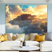 1 Elegant Potala Palace Backdrop - Luxurious Polyester Wall Hanging with Vibrant Tibetan Architecture Design for Living Room 100X70CM