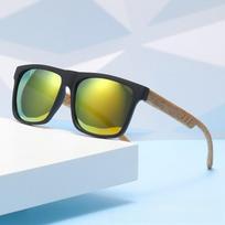 Bamboo Wood Handle Square Frame Sunglasses UV400 Protection Fishing Sunglasses  Travel Black Red Silver