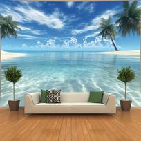 Tropical Beach Ocean View Tapestry, Blue Sky Palm Tree Wall Hanging Decor, Polyester Fabric Backdrop for Living Room Bedroom 100X70CM