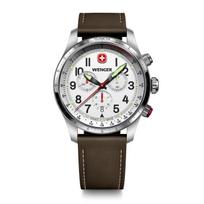 WENGER TERRAGRAPH CHRONO Chronograph Stainless Steel Case White Brown Leather Quartz 100m Water Terragraph Men's Watch, (316L), Dial, Strap, Movement,
