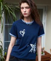 Compagno Heart Clef Crop Ringer Short Sleeve T-Shirt Navy Navy/One