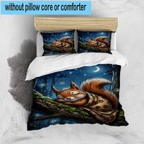 Squirrel Dreams Under Moonlight 3pcs Bedding,Including 1pc Duvet Cover And 2pcs Pillowcases Perfect for Christmas,Ideal for Bedroom, Dormitory 135cm*200cm