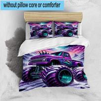 Monster Truck Adventure 3pcs Bedding,Including 1pc Duvet Cover And 2pcs Pillowcases Perfect for Christmas,Ideal for Bedroom, Dormitory 135cm*200cm