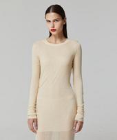 Lady Volume Cutting Line Slim Knit T-Shirt_Beige Beige/S