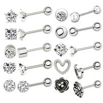 10Pairs 16g Ear Cartilage Helix Stainless Steel Cubic Zirconia Cartilage Earrings Screw Back Ear Tragus Barbell Piercing Set 4mm sidabras