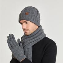 Žieminė megzta vilnonė kepurė Vyriška Moteriška kepurė Šalikas Pirštinės Trijų dalių aksominis Šiltas kepuraitė Rankovės Kepurėlė Skullies Beanies tamsiai pilka spalva