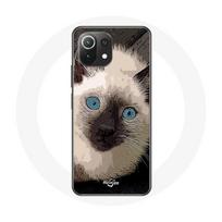 Coque pour Xiaomi Mi 11 Lite Chat Siamois Noir et blanc aux Yeux Bleus