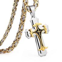 Nerūdijančio plieno grandinėlė vyrų karoliai juodi Fleur-de-lis kryžiaus pakabukas Cadenas Para Hombre ilgos grandinės 55 60 65 70 cm NZ004 55cm about 22inch
