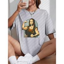 Summer Clothing Playing with Mona Lisa Fitness Print Women's T-shirt Loose Casual T-shirt Cotton Loose Street Style Retro S