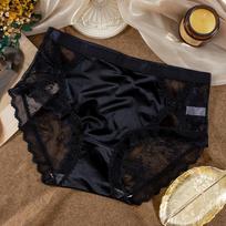 Satin Lace Mesh Court-Style Plus Size Mid-High Waist Triangle Panties for Women M [80-100]
