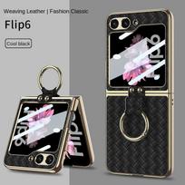 Galvanizuotas apvalkalo plėvelės pintas žiedas Telefonų dėklas, skirtas Samsung Galaxy Z Flip 6 5 4 Flip6 Flip5 Flip4 Flip3 5G, Kritimo prevencijos dangtelis Galaxy Z Flip6 juoda