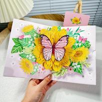 3D Butterfly Pop Up Greeting Cards Postcard For Valentine's Day, Mother, Anniversary, Wedding Invitation Greeting, Birthday Gift geltona