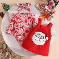 Infant Christmas Fuzzy Romper & Gingerbread Santa Dress Set for Baby Girls 6-9 Months raudona