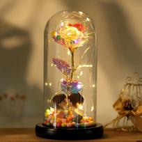 24K Gold Leaf Preserved Rose in Glass Dome Gift Box with LED Lighting, Valentine's Day, Birthday or Anniversary Gift oro pajėgų mėlyna spalva