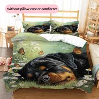 Rottweiler ir žolės rašto patalynė Namų dekoracija Gimtadienio dovana (1 * antklodės užvalkalas + 2 * pagalvės užvalkalai, be šerdies) 135x200cm gray