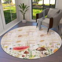 Mushroom Round Rug for Living Room Kawaii Fungus Carpet Non-Slip Wild Stuff Floor Mat for Bedroom Office Bathroom Kitchen Decor 60cm