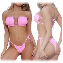 Bikini tanga micro two-piece swimsuit pink thong tied - L Bikini tanga micro two-piece swimsuit pink thong tied - L