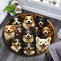 Border Collies Round Area Rug,Carpet Rug for Living Room Bedroom Sofa Playroom Decor,Non-slip Floor Mat 80cmx80cm