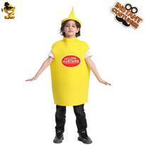 Children spoof ketchup mustard costume, Halloween carnival party funny ketchup cosplay costume S（4-6Y，104-116cm)