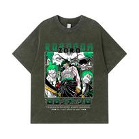 275 GSM Washed T-shirts 100% Cotton One Piece V74 Zoro Print Unisex Heavy Cotton T Shirt S armijos žalia spalva