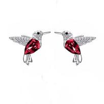 COCOM S925 Silver Hummingbird Crystal Stud Earrings for Women Girls Earrings Trend Christmas Fine Jewelry Gift raudona
