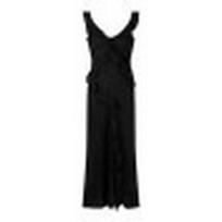 Women's Black Lace Patchwork Ruffle Dress - Cinched Waist & Fishtail Skirt Large