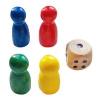Board Game Pieces Wooden 4 Chess Pieces Game Pawns with 1 Dice Board Game Accessories  Portable Checkers Components for Family