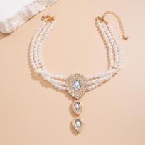 Imitation Pearl Beads Crystal Choker Necklace for Women Collar Wedding Jewelry Accessories