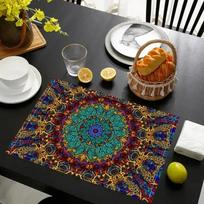 6PC Mandala Design Placemats, Kitchen and Dining Decor, Table Mats for Festive Occasions - Woven , Machine Wash 6PC 30x45CM black